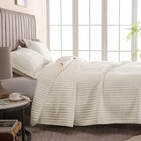King Quilt Bedding Set, 3-Piece Lightweight Summer Channel Stitch Quilt Set