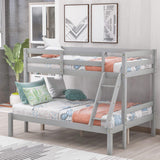 Twin Over Full Bunk Bed,Solid Pinewood Bedframe w/Safety Guardrails and Ladder