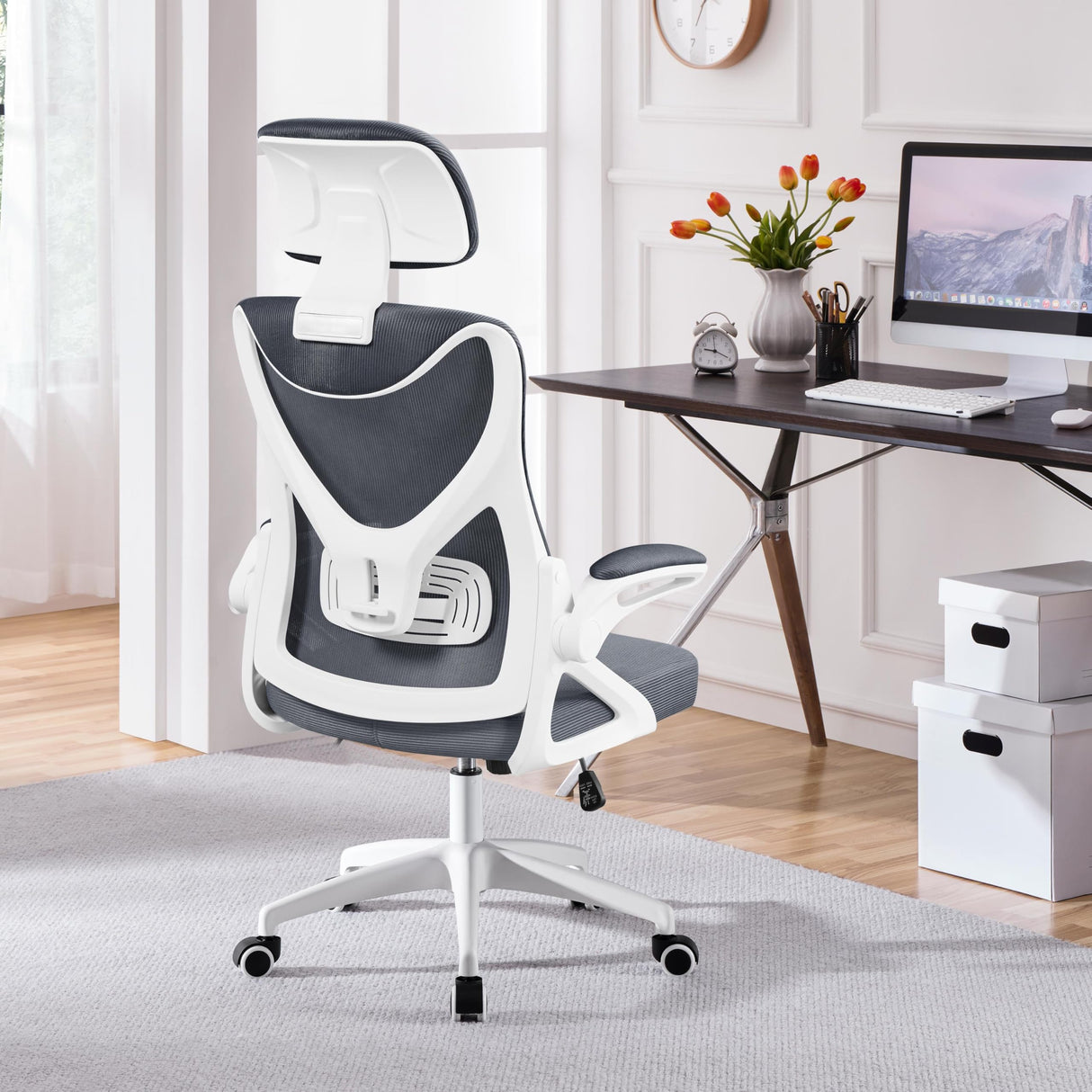 Ergonomic Mesh Office Chair, High Back Computer Chair with Flip-up Armrest Adjustable