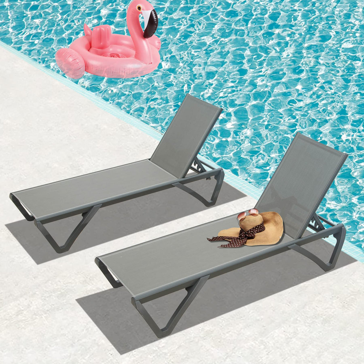Domi Pool Lounge Chairs Set of 2, Adjustable Aluminum Plastic Outdoor Chaise Lounge
