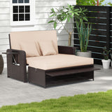 Patio Rattan Daybed, Patiojoy Wicker Loveseat Sofa w/Multipurpose Ottoman