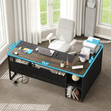 71 inch Executive Desk, L Shaped Desk with Cabinet Storage, Executive Office