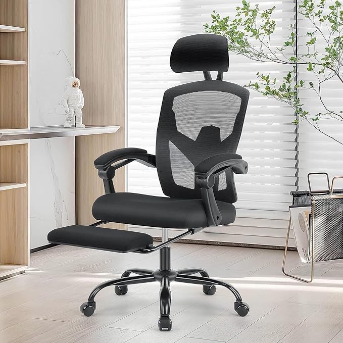 Ergonomic Office Chair with Wheels, Computer Desk Seat with Adjustable Headrest Lumbar Support