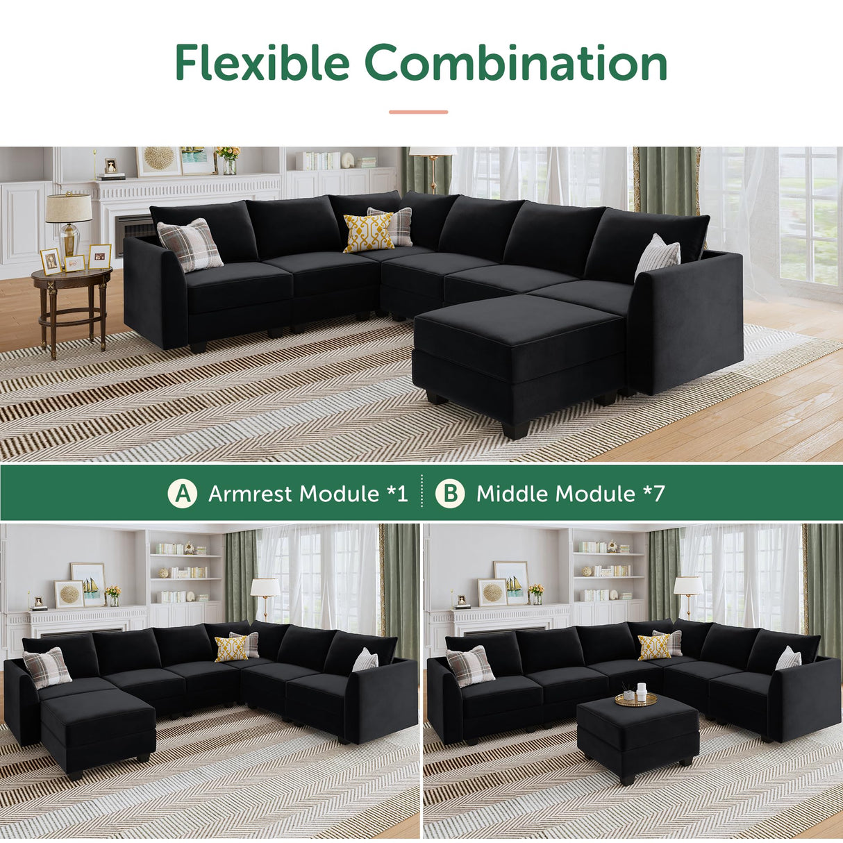 Sectional Sofa Velvet U Shaped Couch with Storage Oversized Modular