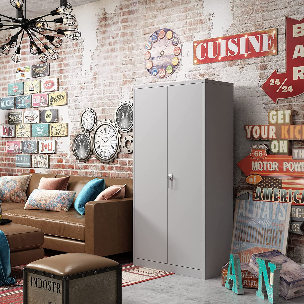 72 Inch Tall 2 Door Locking Metal Storage Cabinet Organizer with 4 Adjustable Shelves