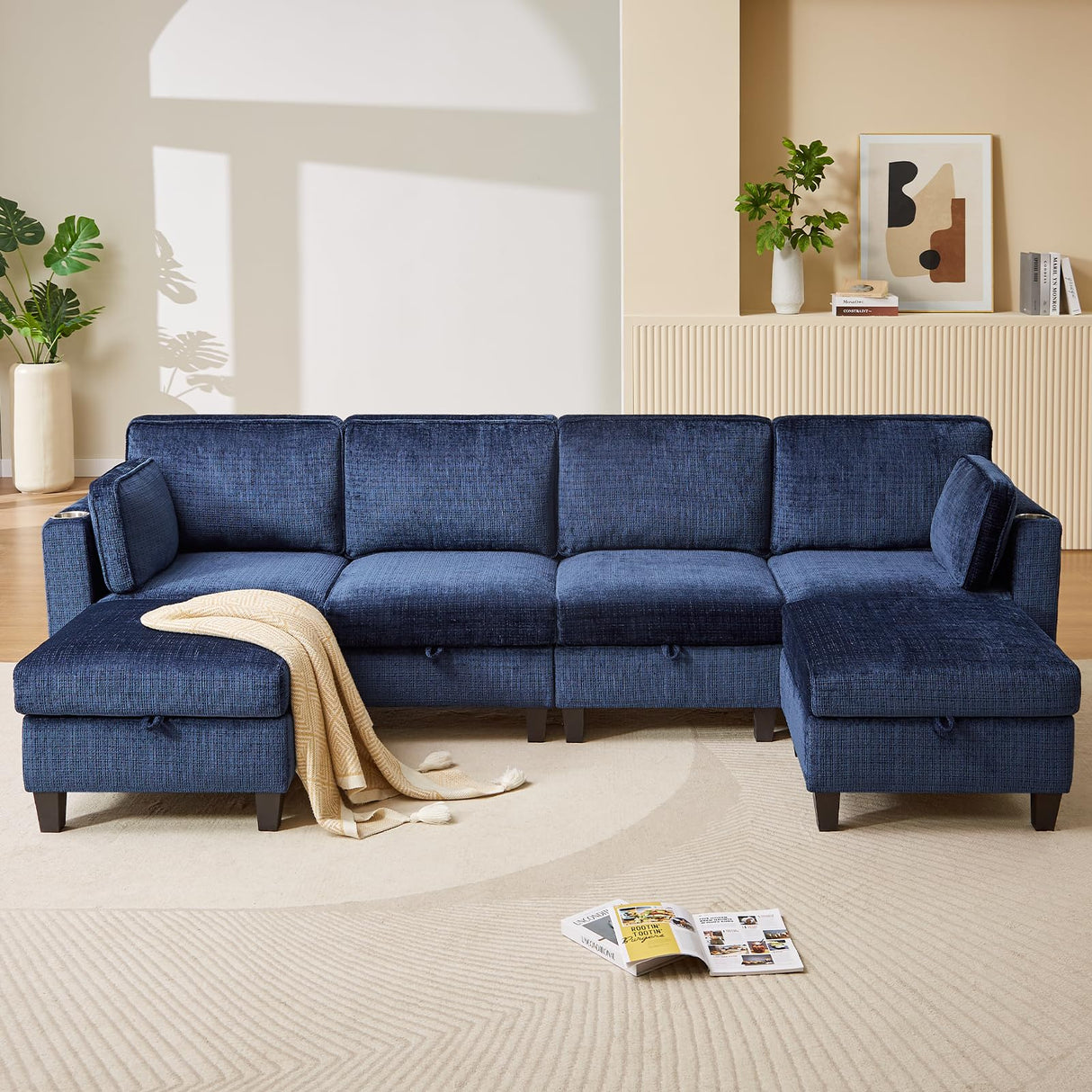 110" U-Shaped Modular Sectional Sofa, Convertible Sleeper Sofa Couch Bed