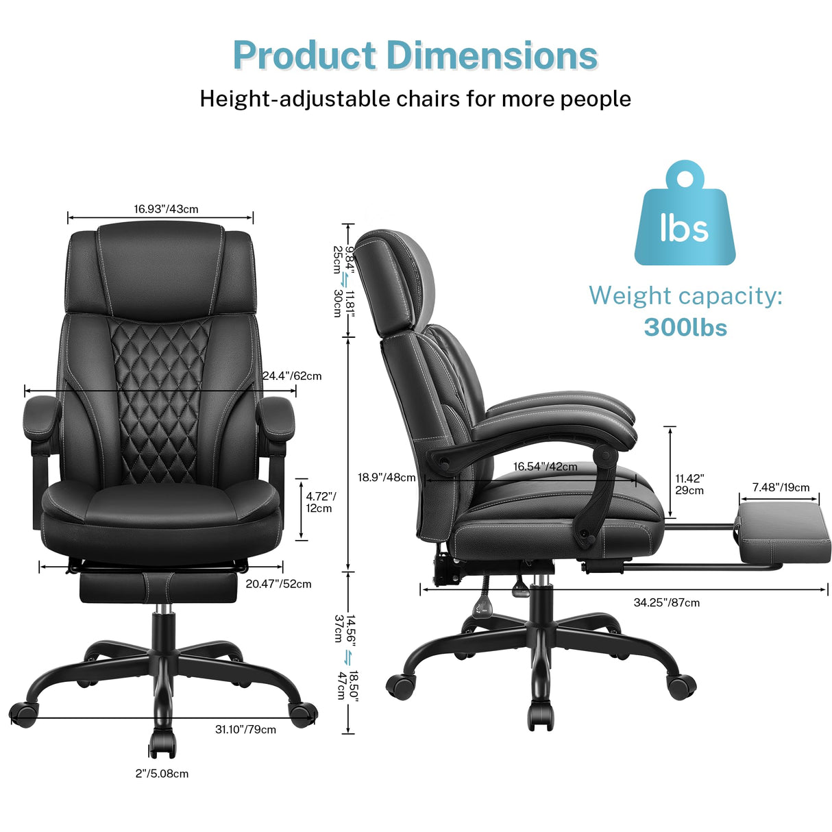 Leather Office Chair, Big and Tall Office Chair with Footrest Home Office Desk Chairs,