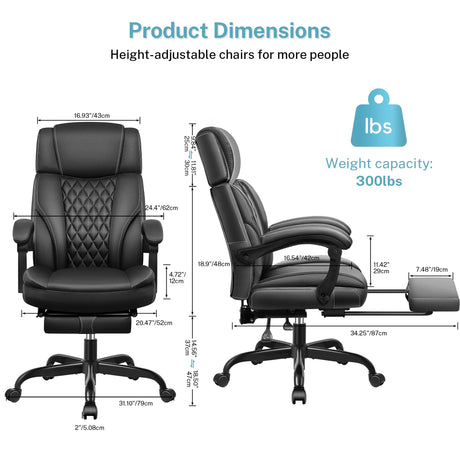 Leather Office Chair, Big and Tall Office Chair with Footrest Home Office Desk Chairs,