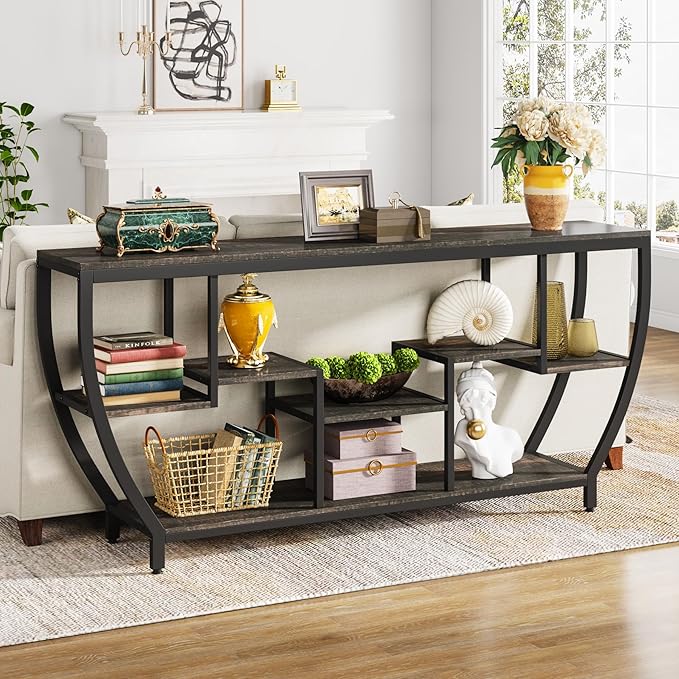 70.9 Inch Long Sofa Table with Shelves, Rustic Console Table with Storage