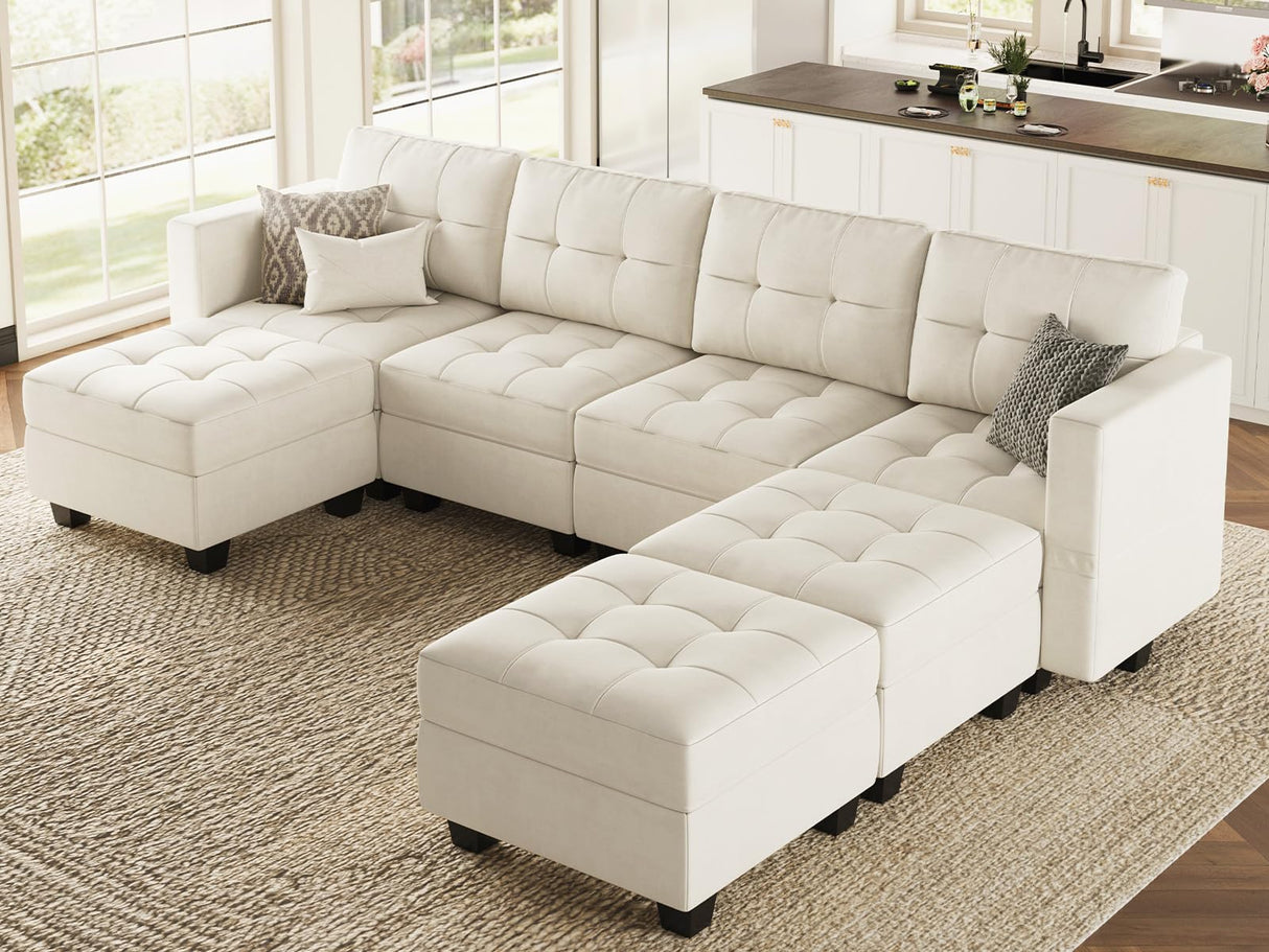 Modular U Shaped Sectional Sofa Couch, Oversized Sectional Sofa with Stoarge Seat