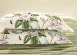 Floral Duvet Cover Set 100% Cotton Green and Beige Striped Shabby Flower Bedding