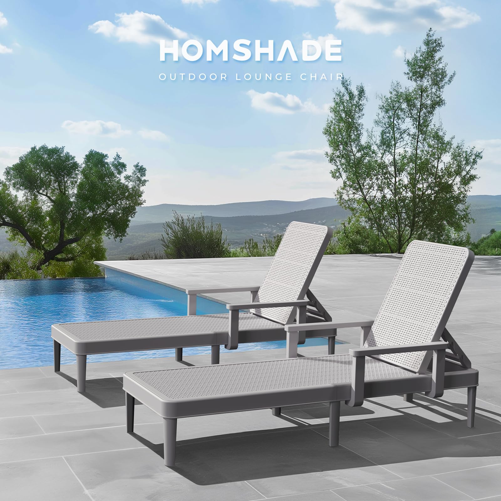 Chaise Lounge Chair Outdoor - Set of 2 with 5 Position Adjustable Backrest