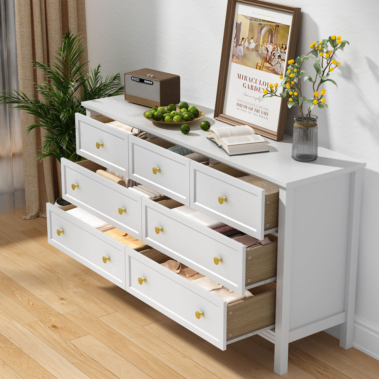 White Dresser for Bedroom, 7 Drawer Dresser with Wide Drawers