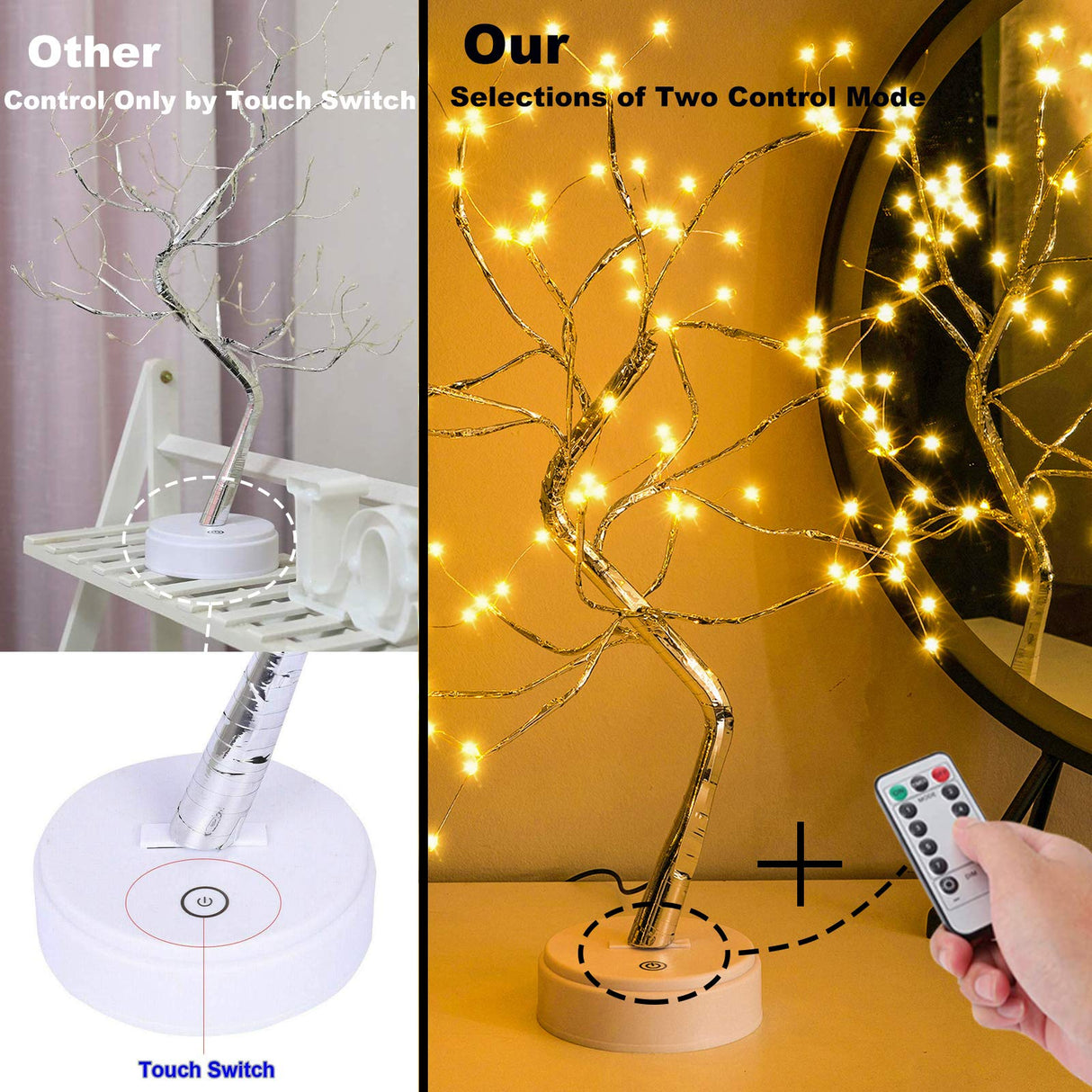 20” 108LED Fairy Sparkly Tree Lamp with Remote Control, USB&3AA Powered 8 Modes,