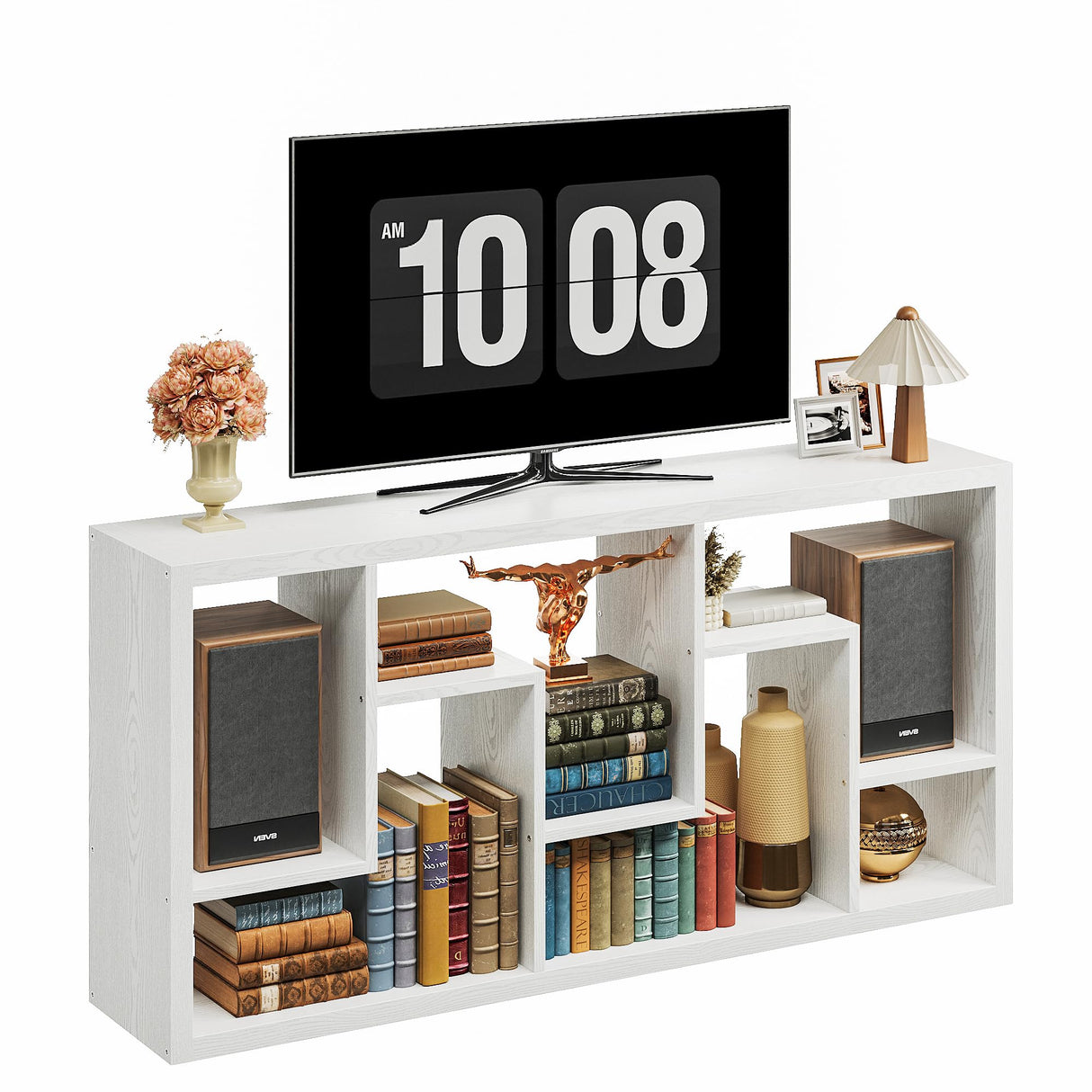 IRONCK Geometric Bookcase 6-Shelf Industrial Bookshelf White Etagere Bookcase Tall Storage Display Bookshelf with Thicken Shelf for Living Room Home Office