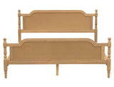 King Bed Frame with Rattan Headboard - Solid Pine Wood Platform