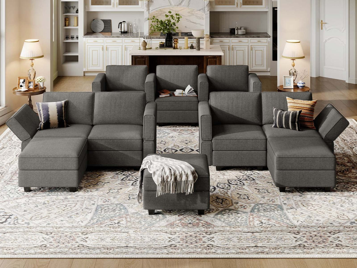 Shaped Sofa Modular Couch Reversible Storage Ottoman 6 Seater Sofa Large Couches U Shape Couch Grey