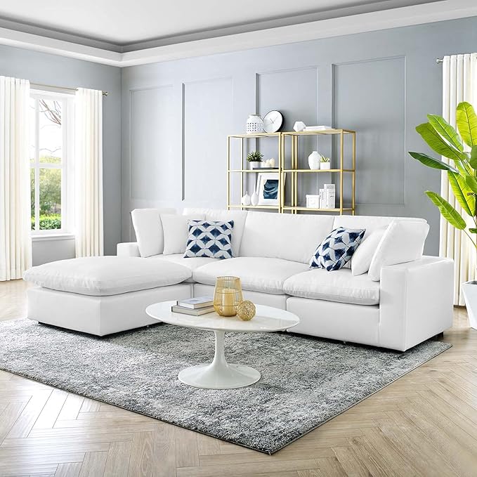 Down-Filled Overstuffed Performance Velvet 4-Piece Sectional Sofa