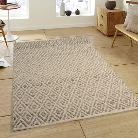 60.5" L Hand Woven Beige Heavy Wool Carpet,Modern Handmade Large Area