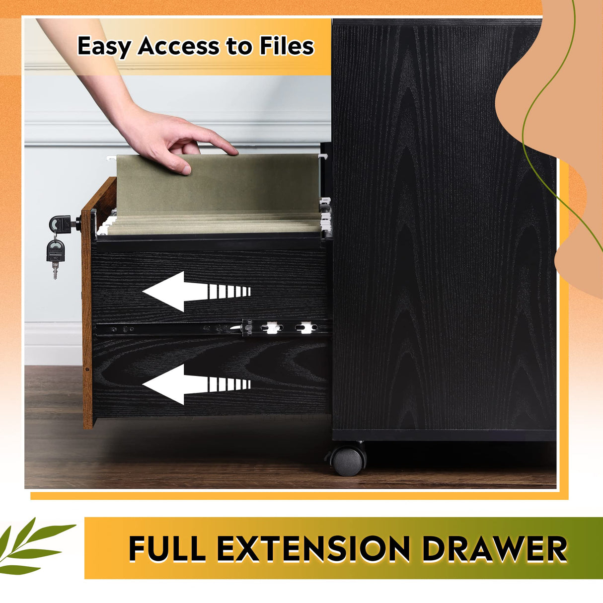 File Cabinet with Charging Station, 1 Drawer Rolling File Cabinet, Locking Filing Cabinet