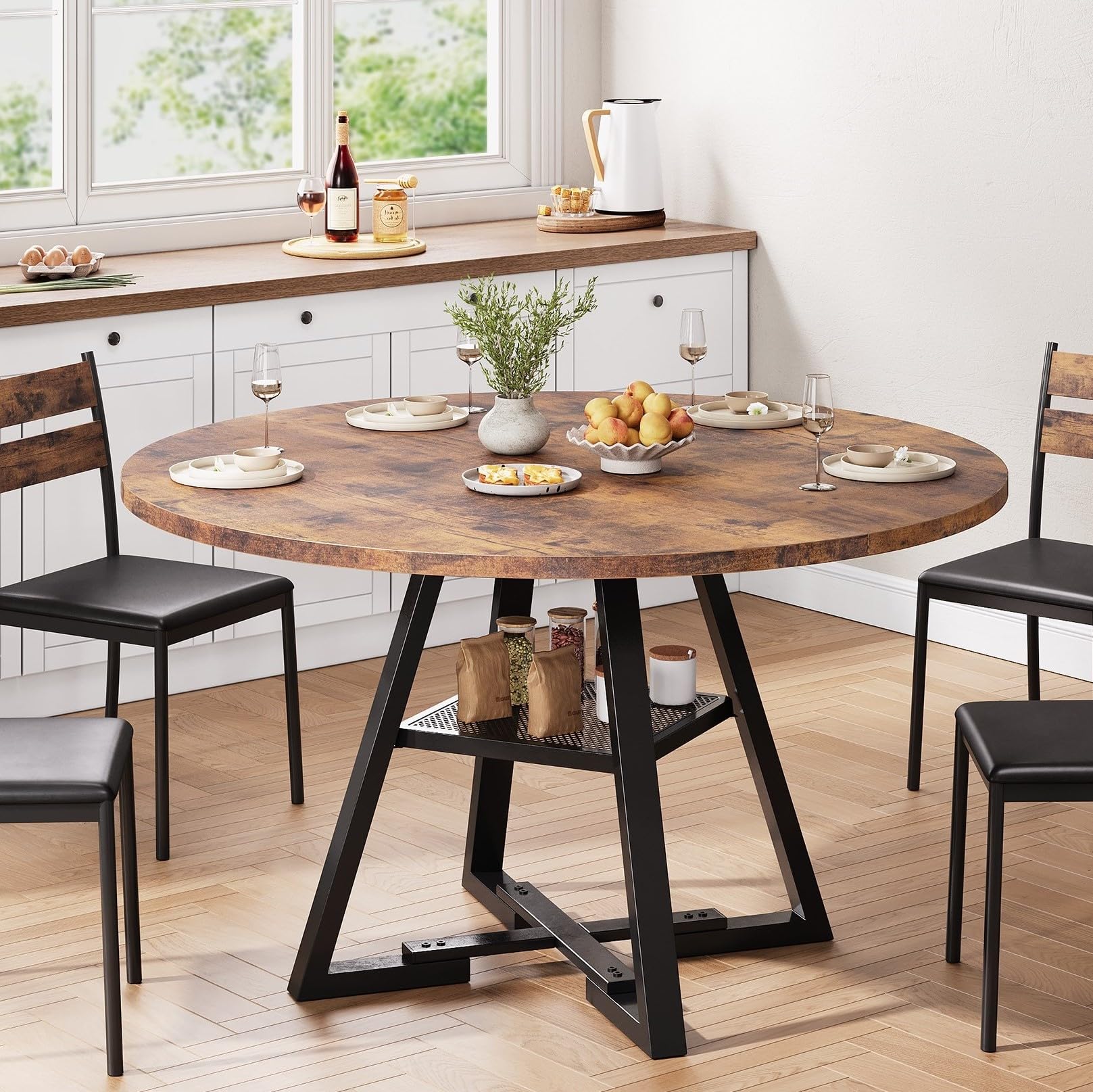 Round Dining Table for 4,Kitchen Dining Room Circle Dinner Pedestal Table,Space Saving