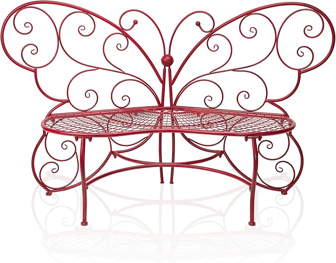 62" L Indoor/Outdoor 2 Person Metal Butterfly Shaped Garden Bench, Blue