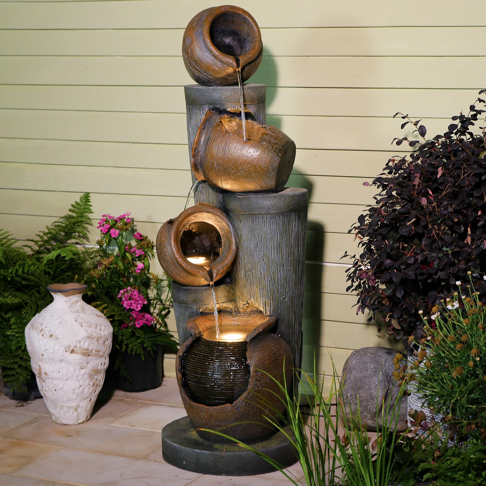Outdoor Water Fountain - Resin Water Feature for Garden Fountains Waterfall with Pump