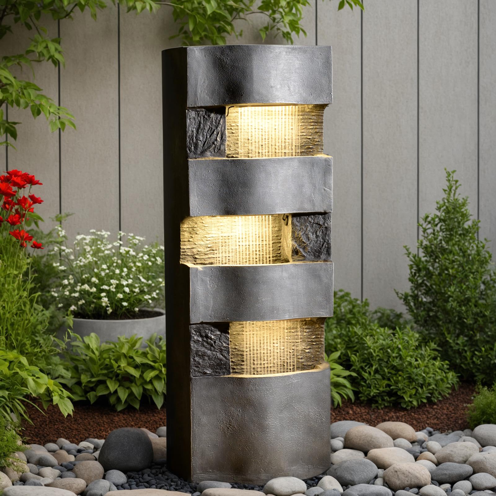 40.5''H Garden Water Fountain Outdoor,4 Tiers Floor Standing Waterfall Outdoor Fountains