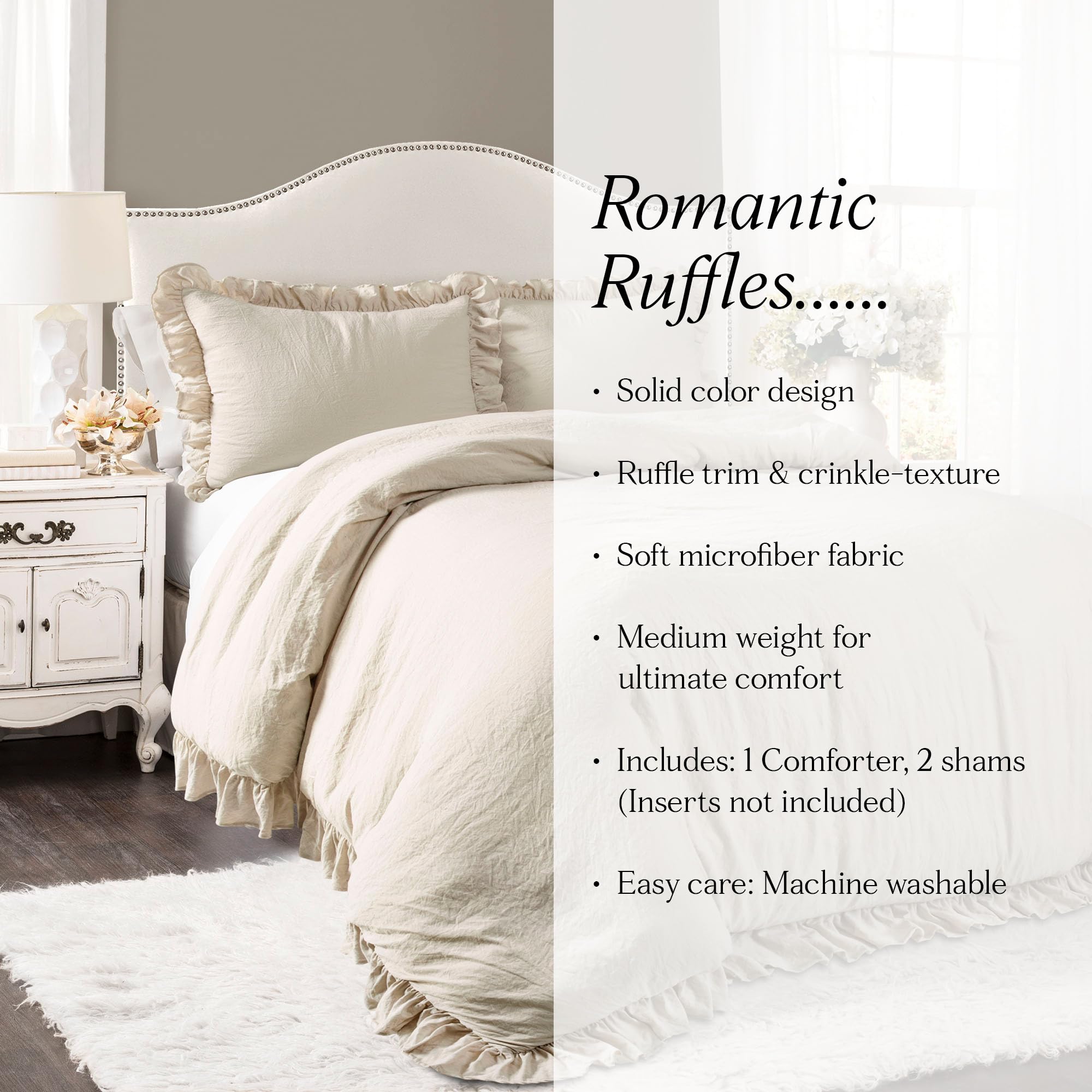 Reyna Ruffle Comforter Set - 3 Piece Cozy Ruffled Bedding - California King, Wheat