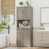 Tall Bathroom Storage Cabinets, Modern Farmhouse Linen Storage Cabinet with 4