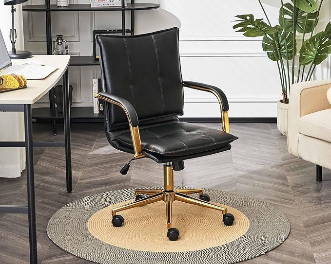 Armless Office Desk Chair, Mid-Back PU Leather Computer Task Chair with 360 Degree