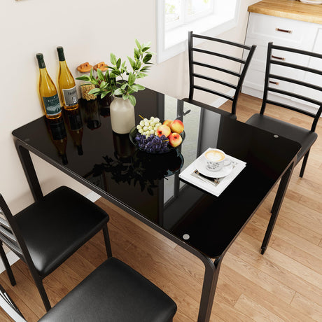 Glass Dining Table Set for 4, Kitchen Table and Chairs