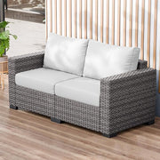 Outdoor Wicker Patio Couch Loveseat, Large Deep 2 Seats Gray Rattan Sofa Chair for Porch Yard Deck Backyard, Gray Cushions