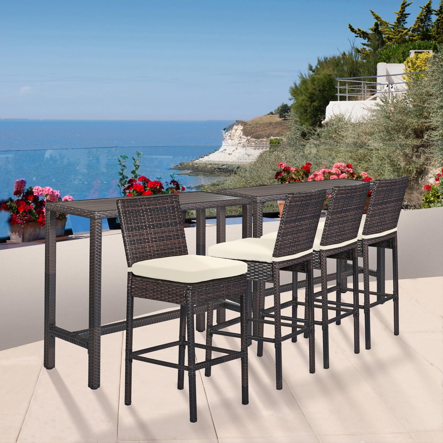 Outdoor Bar Set for Patio 3pcs Outdoor Bar Table and Chairs Set All Weather Bar