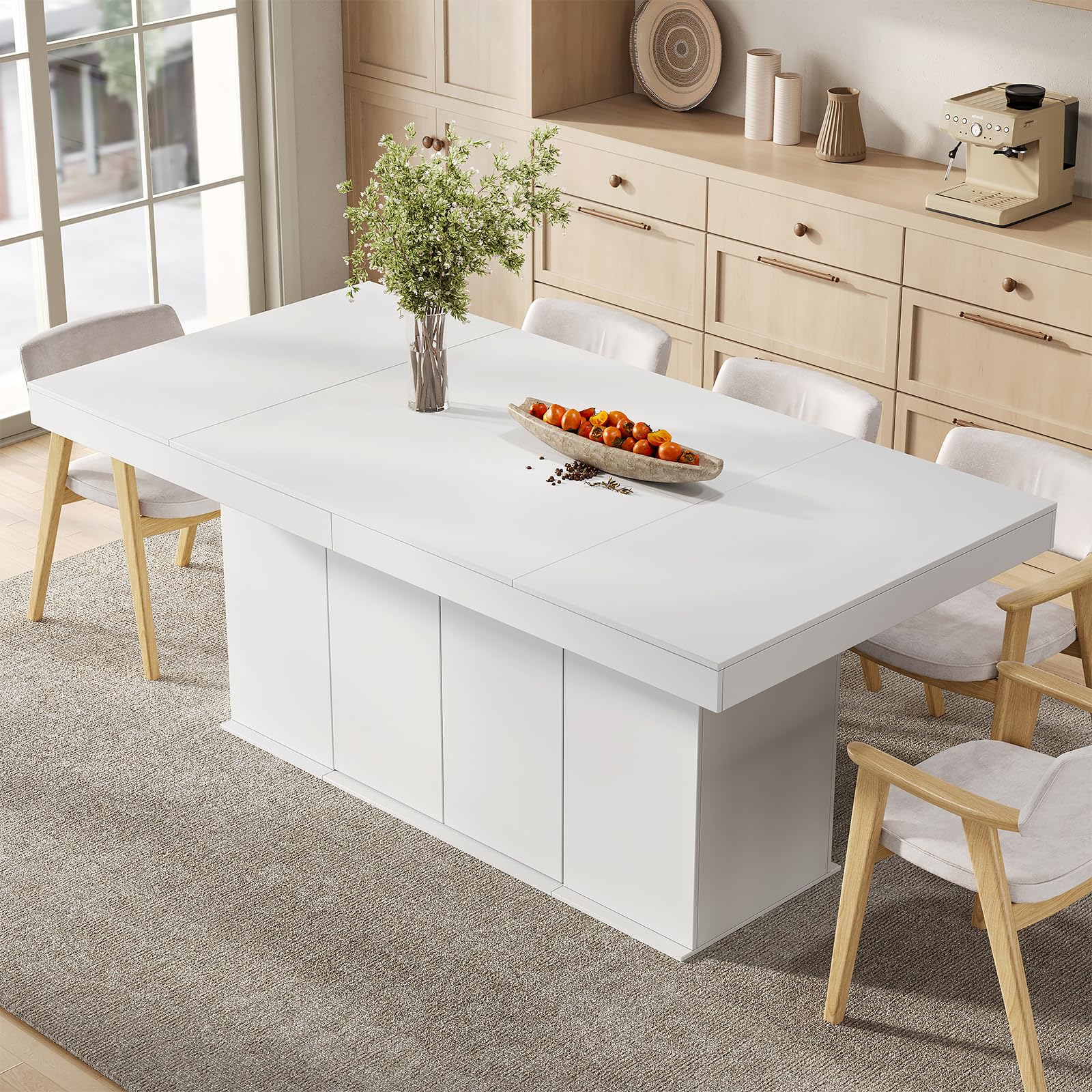 78" Counter Height Dining Table for 6-8 People with Storage Cabinet