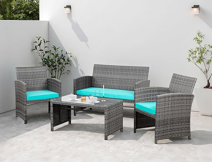 4 Piece Patio Ratten Set Outdoor Furniture Set Wicker Conversation Set