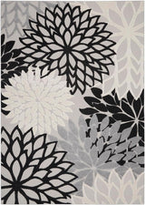 Aloha Indoor/Outdoor Black White 9' x 12' Area Rug, Tropical, Botanical, Easy Cleaning