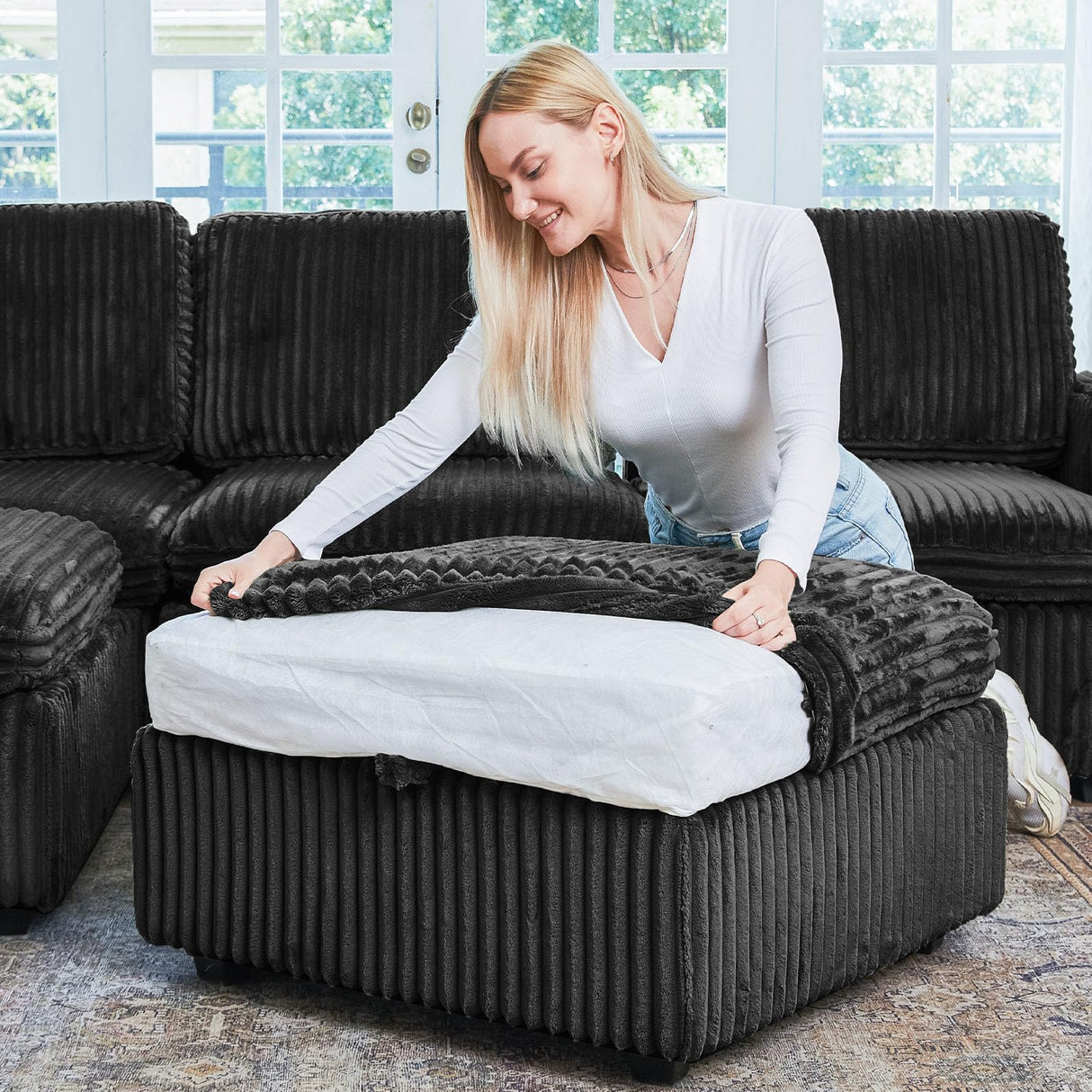 Modular Sectional Sofa with Storage Seats 3 Seat Corduroy Couch Oversized