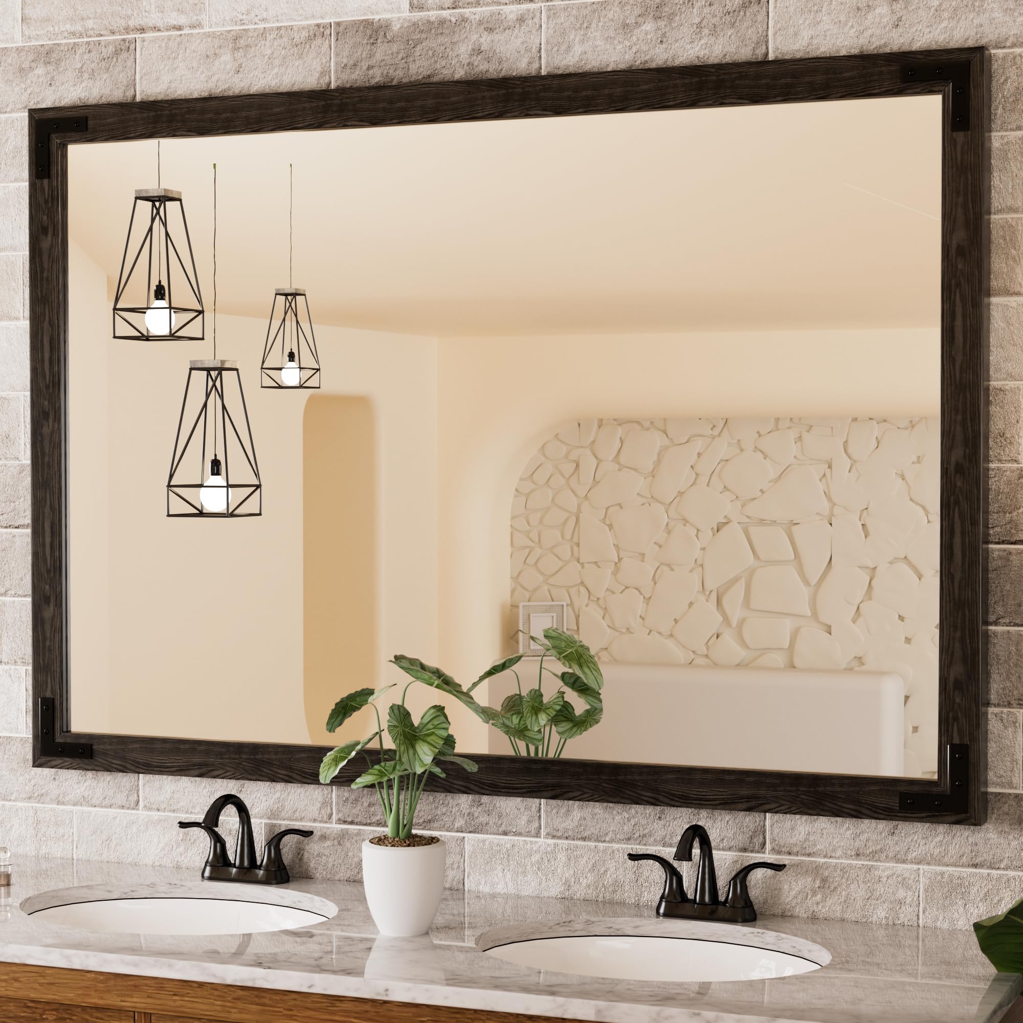 Black Wood Framed Mirror for Bathroom Wall, Farmhouse