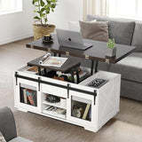 Lift Top Coffee Table, 3 in 1 Multi-Function Coffee Table with Storage & Sliding Barn Doors