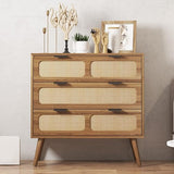 3 Drawer Dresser, Modern Rattan Dresser Chest with Wide Drawers and Metal Handles