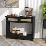 Rattan Console Table, 2-Tier Entryway Table with Drawers and Storage 68lbs