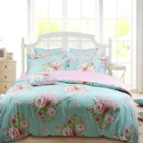 Shabby Floral Duvet Cover Set Pink Grid Cotton Farmhouse Bedding with Hidden