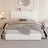 Full Size Bed Frame with 4 Storage Drawers and LED Light