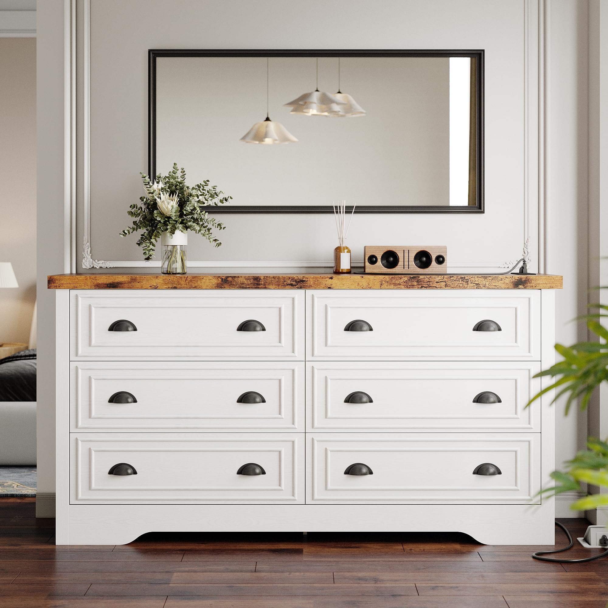59" 6 Drawers Dresser for Bedroom, Power Strip