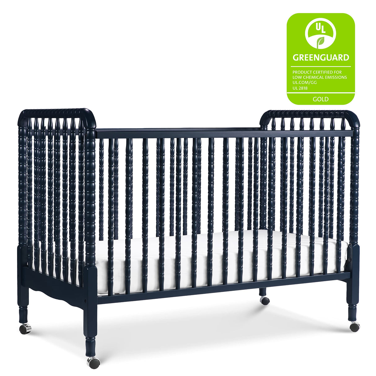 DaVinci Jenny Lind 3-in-1 Convertible Crib in Navy, Removable Wheels, Greenguard Gold Certified