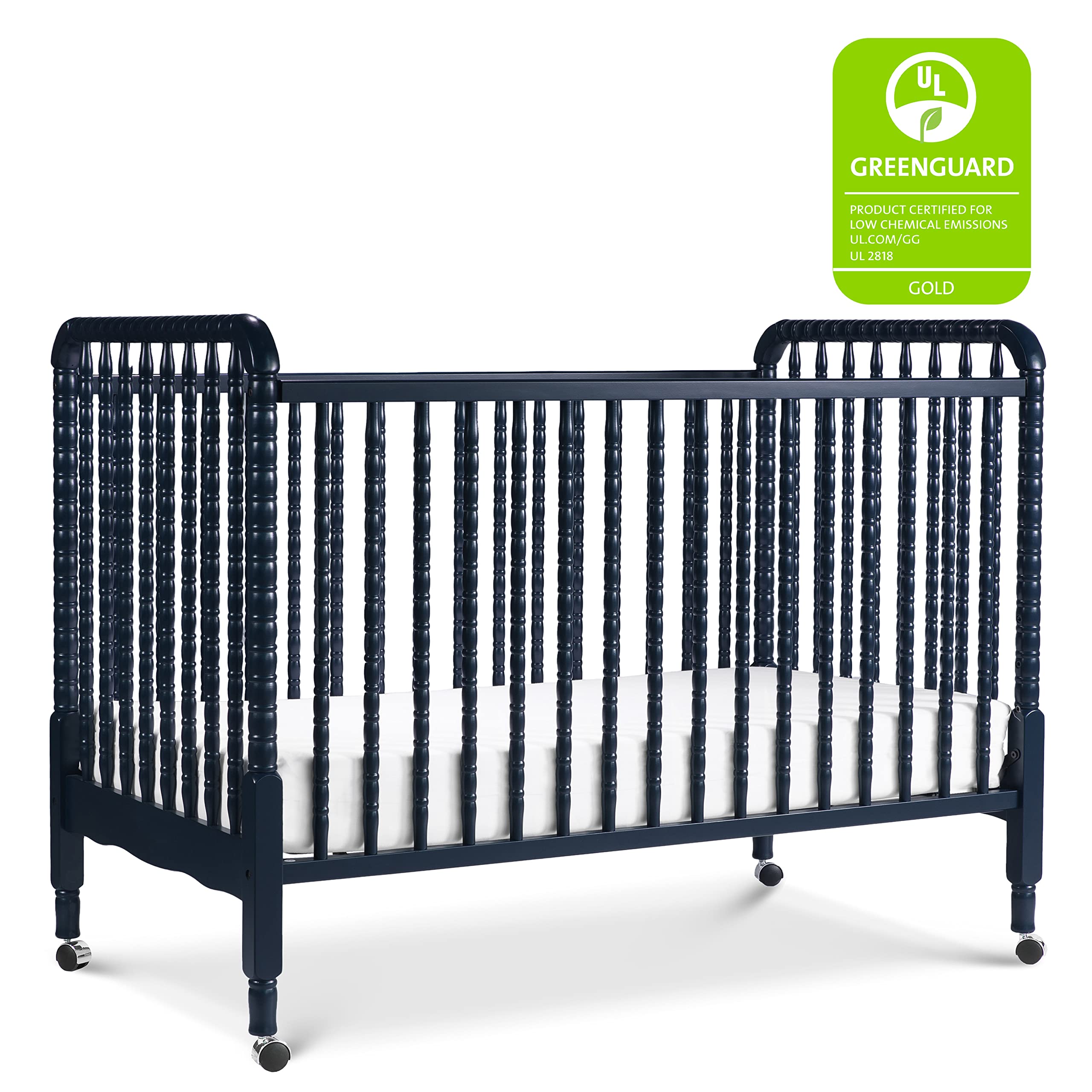 DaVinci Jenny Lind 3-in-1 Convertible Crib in Navy, Removable Wheels, Greenguard Gold Certified