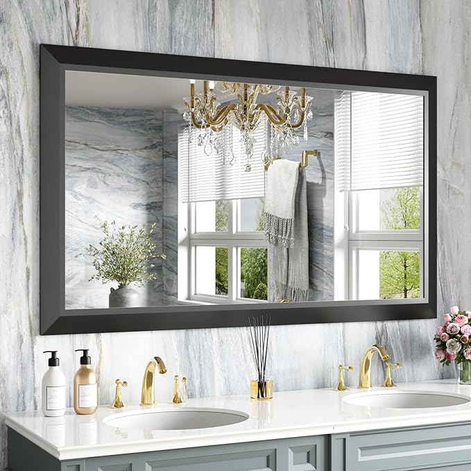 Bathroom Mirror,  Wall Mirror, Oak Wood Grain Metal Framed