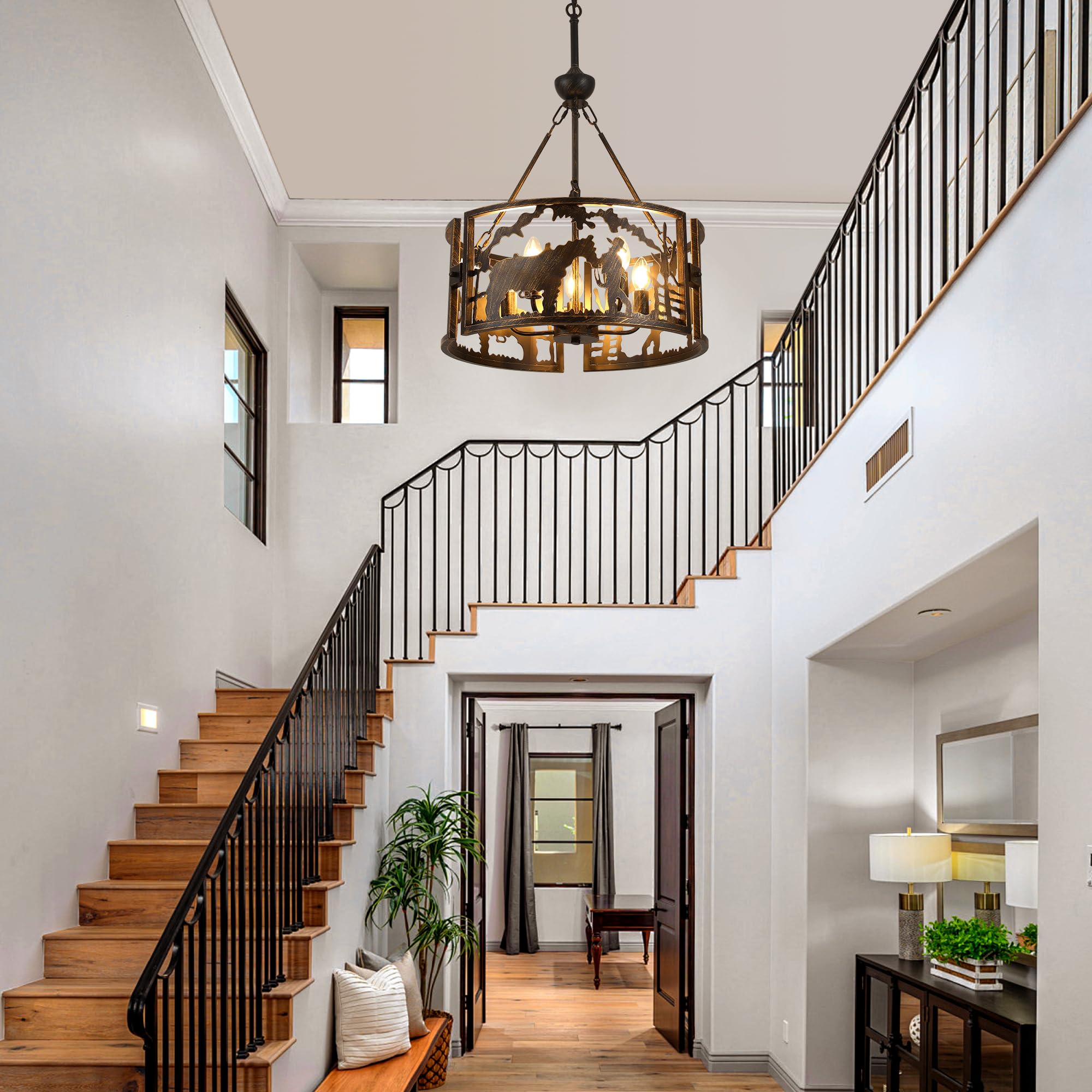 5-Light Black Drum Chandelier,Modern Farmhouse Industrial Hanging