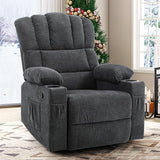 Rocker Recliner Chair with Massage and Heat, Fabric Recliner Chair,Manual Rocking Recliner Chair with 2 Cup Holders, USB Charge Port and Side Pocket,Brown